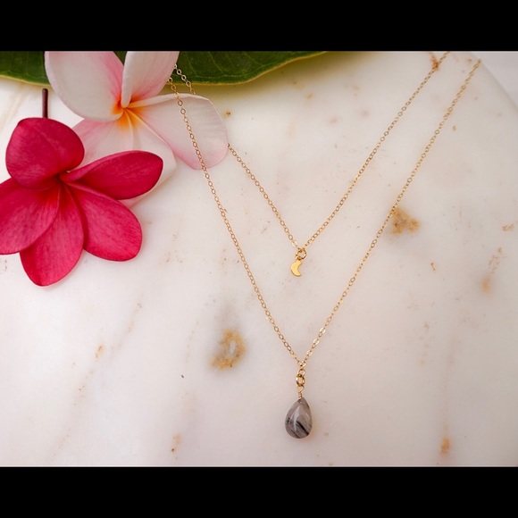 Tourmilated Quartz Crystal Necklace, Double Chain - Picture 3 of 7